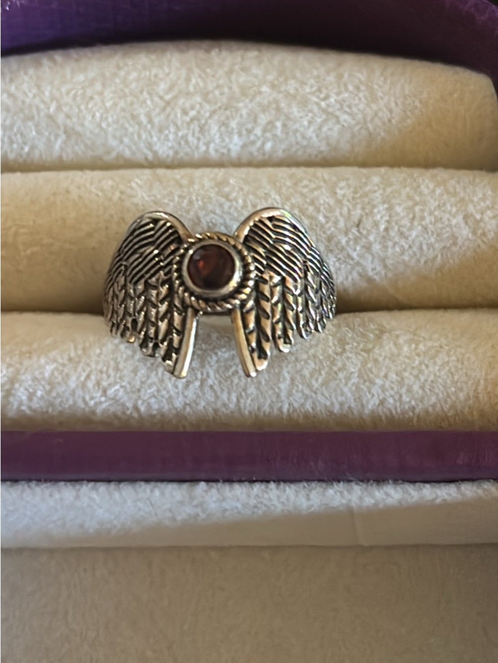 925 Silver Winged Garnet Accent Ring - Women Jewelry Size 9
